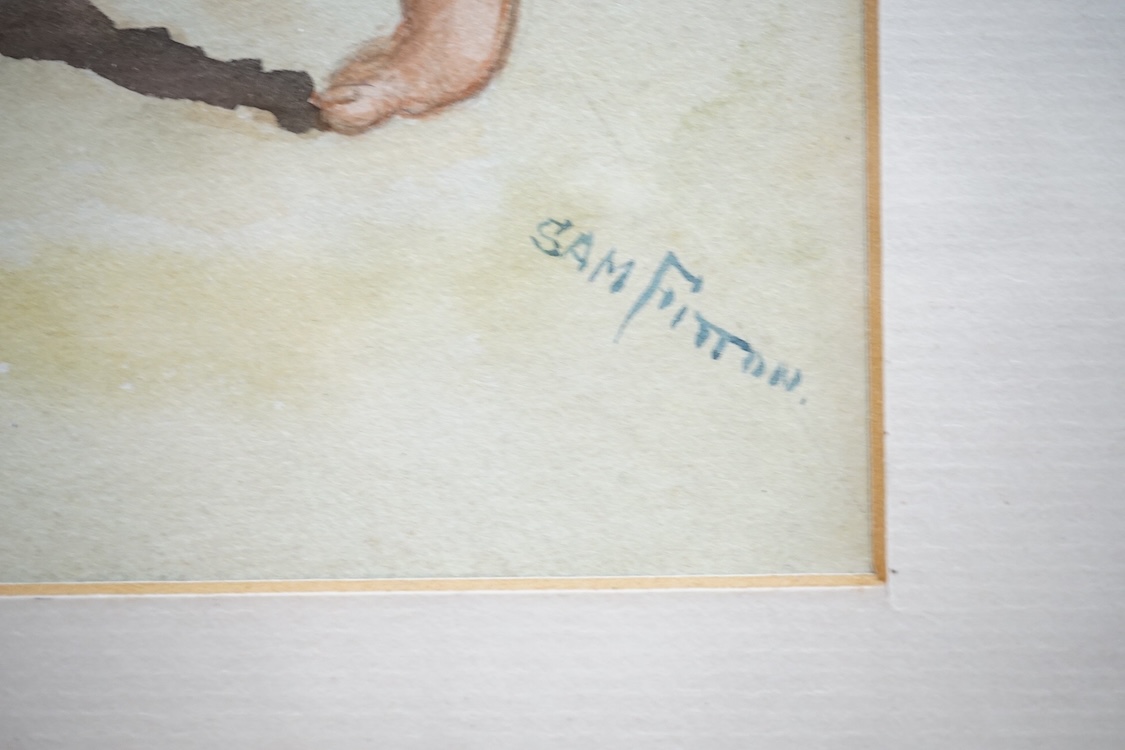 Sam Fitton (1868–1923), original WWI watercolour cartoon, 'Just like Dad', signed, 26 x 17cm. Condition - fair